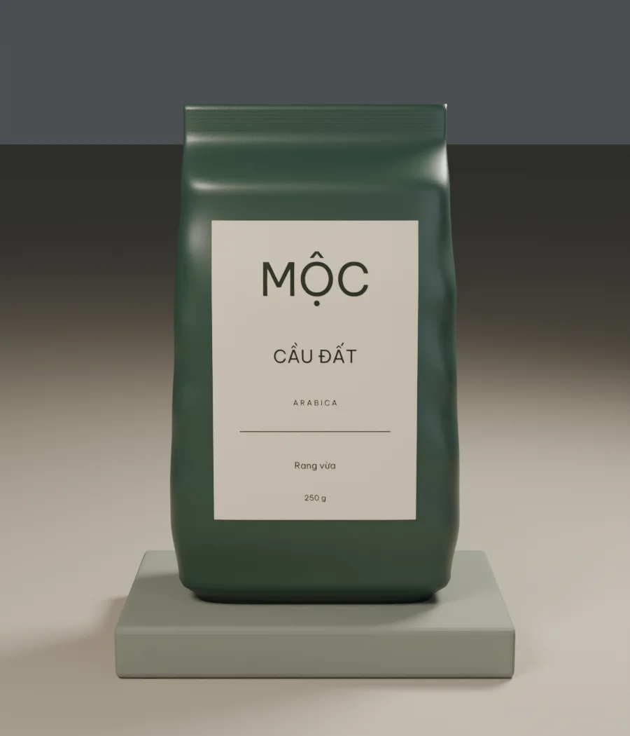 Túi cà phê MỘC — góc nhìn phía trước